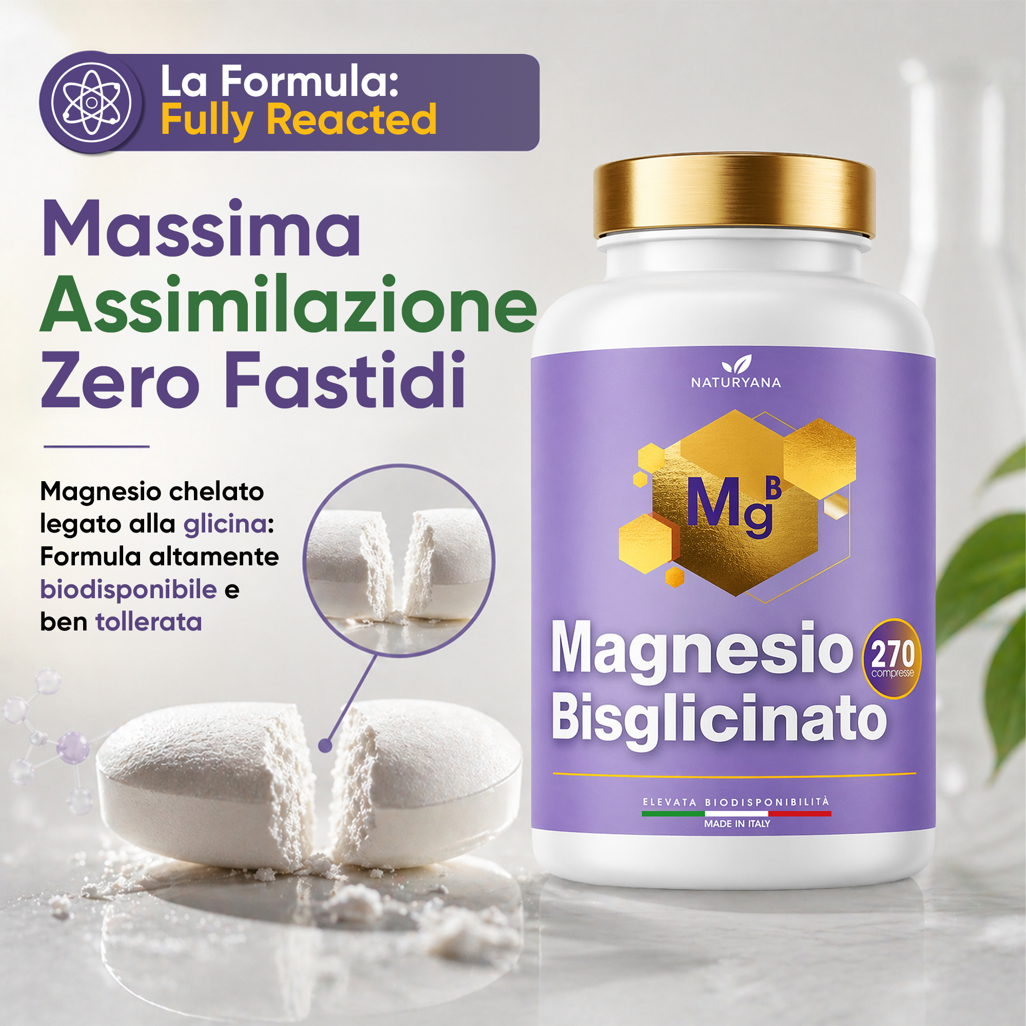 Magnesio Bisglicinato Fully React – 270 compresse spezzabili (1000 mg) - immagine 5